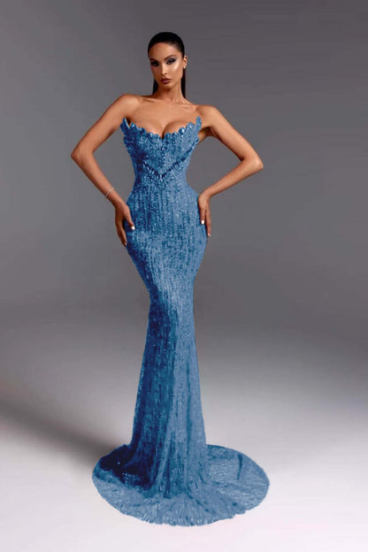 Sleeveless Strapless V-Neck Beads Mermaid Prom Dress