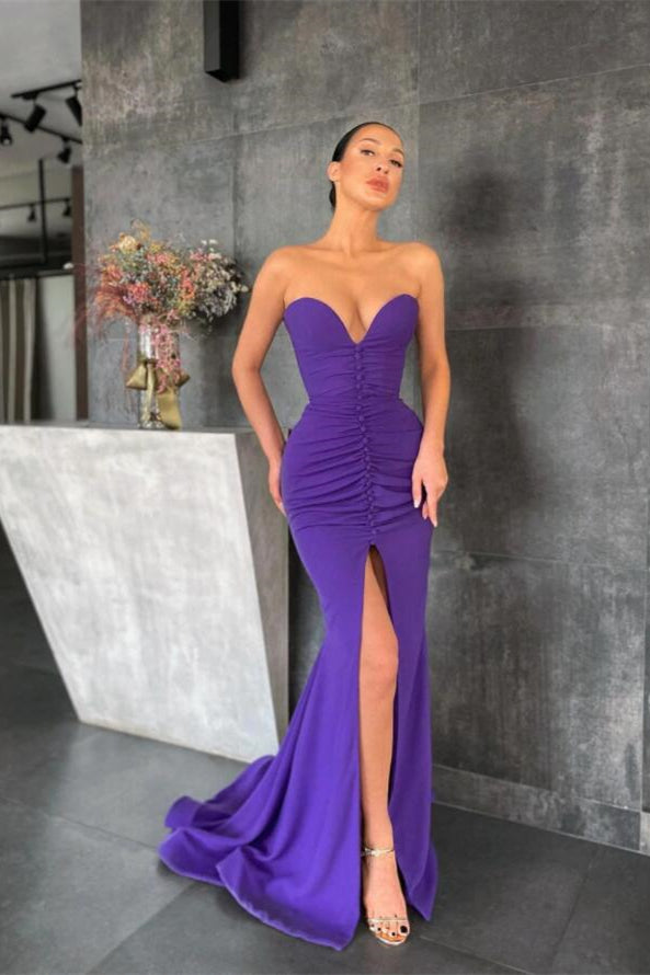 Purple Sweetheart Sleeveless Prom Dress Mermaid With Slit