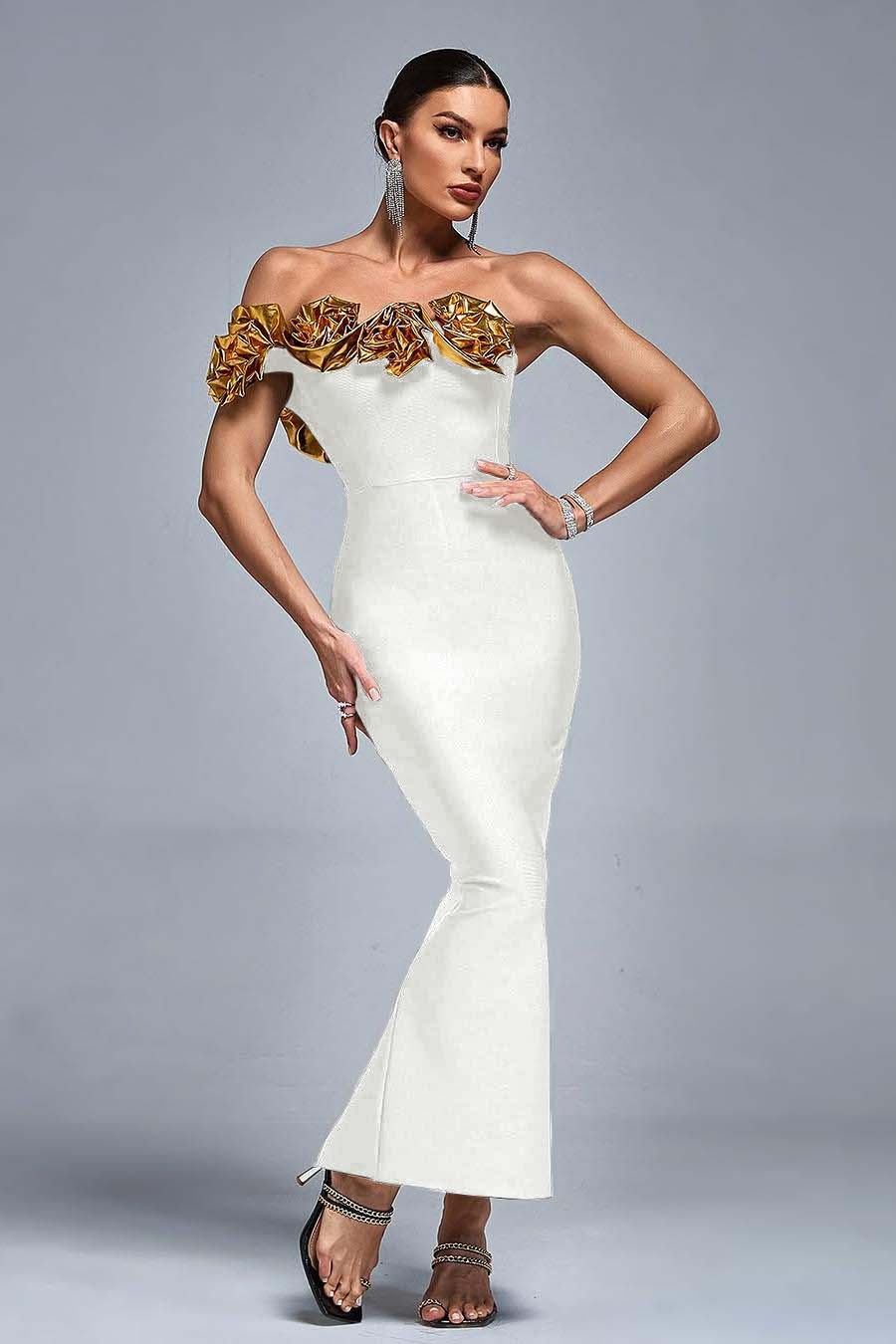 Stunning Black Satin One Shoulder Strapless Mermaid Prom Dress with Ruffles