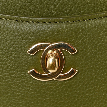 Grained Calfskin Mini Neo Executive Shopper Tote Khaki