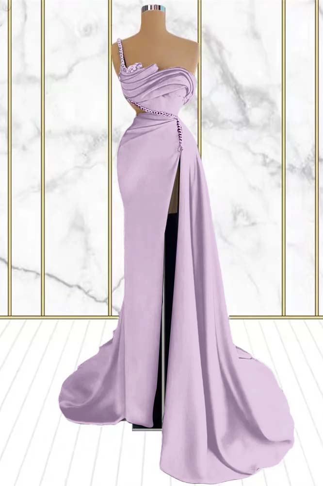 Emerald Rhinestone Mermaid One Shoulder Prom Dress With Split