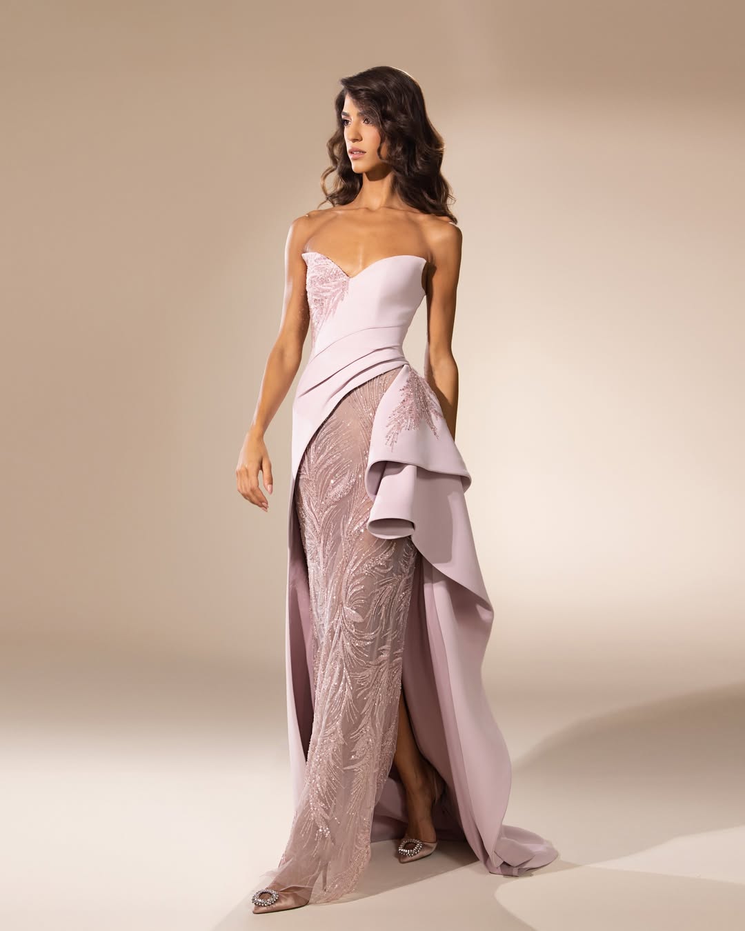 Sleeveless Strapless V Neck Embroidery Long Prom Dress With Slit