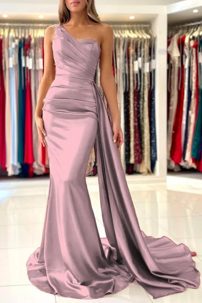 Burnt Orange Sleeveless Mermaid Prom Dress One-Shoulder With Ruffles
