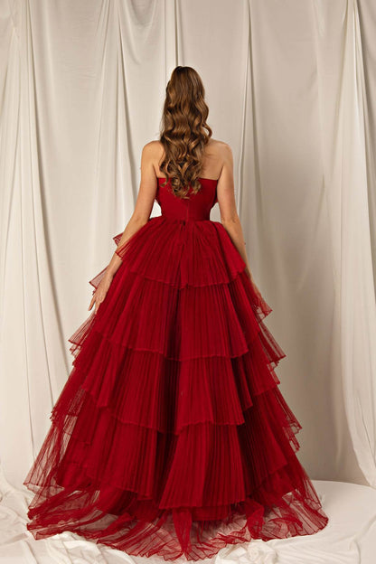 Mermaid Sleeveless Layers Sleeveless Evening Dress Online Strapless Burgundy