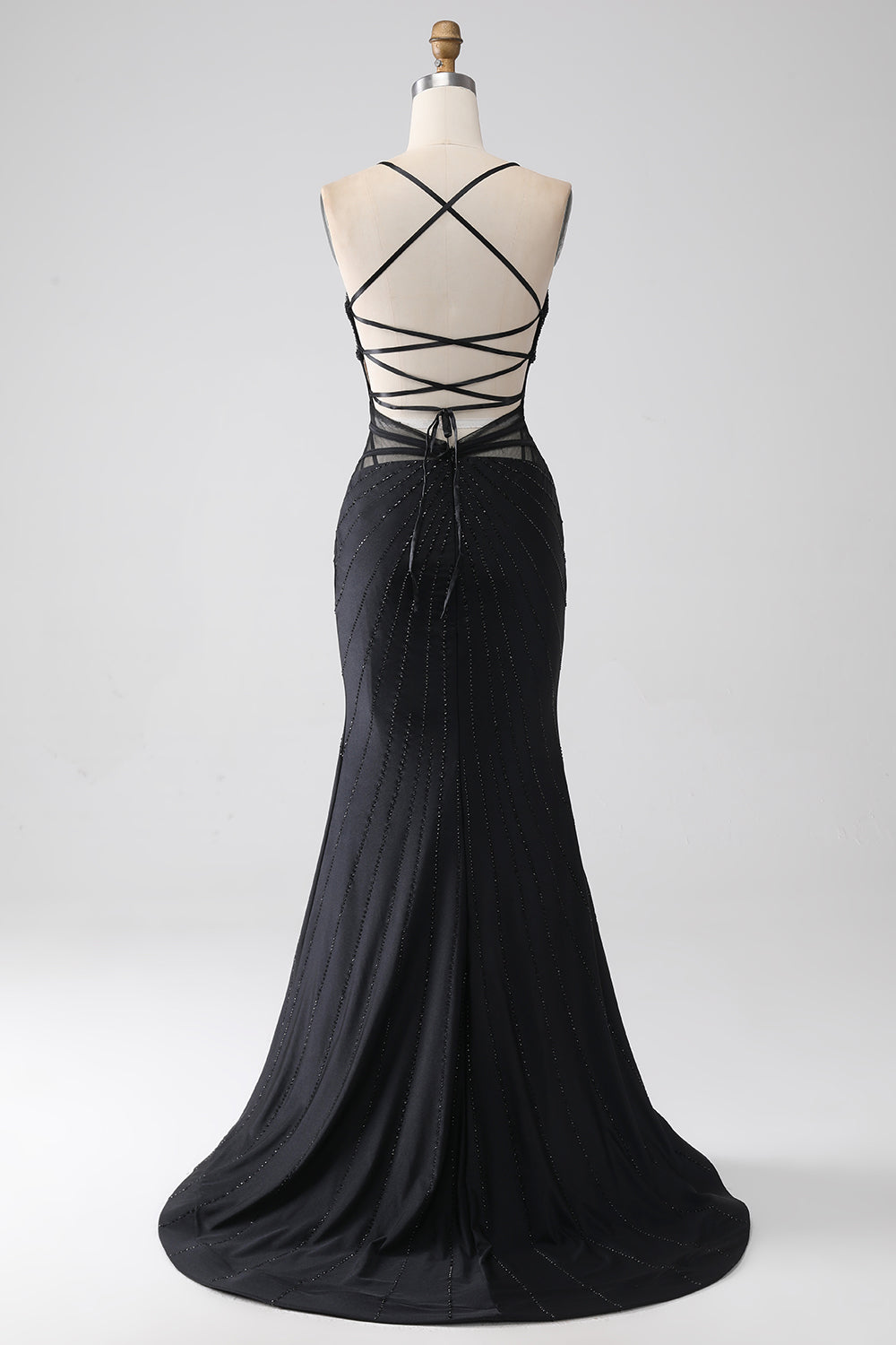 Black Sleeveless Spaghetti Straps Sweethearts Prom Dress With Beads
