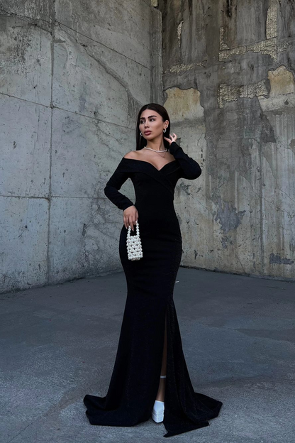 Stunning Dark Green Strapless Long Sleeves Deep V Neck Mermaid Prom Dress with Split