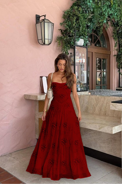 Spaghetti Strap Sleeveless Long Evening Dress With Pleated Appliques