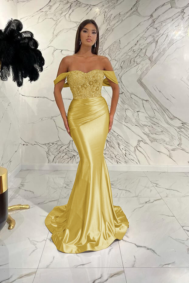 Gorgeous Mermaid Sequins Prom Dress With Beads Pleated Off-The-Shoulder