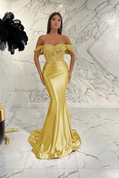 Gorgeous Mermaid Sequins Prom Dress With Beads Pleated Off-The-Shoulder