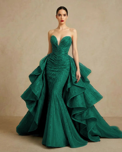 Graceful Sweetheart Sequins Embroidery Mermaid Strapless Evening Dress