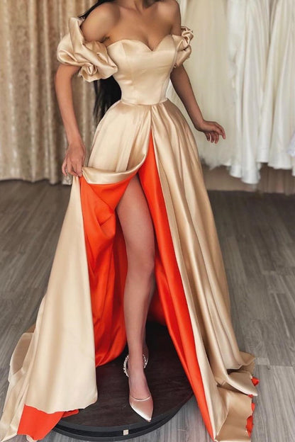Long Sweetheart Off-the-Shoulder Prom Dress With Slit