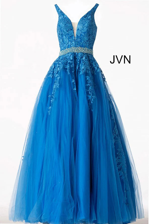 Black V-Neck Sleeveless Prom Dress with Applique Beadings