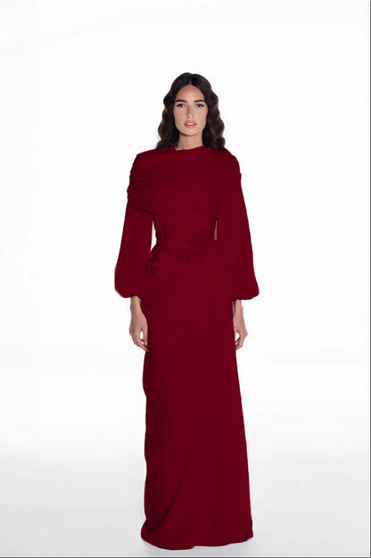 Elegant Long Sleeves Hing Neck Mermaid Evening Dress With Appliques