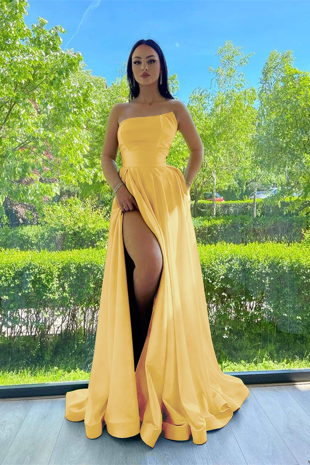 Elegant Strapless A-Line Prom Dress Green With Slit