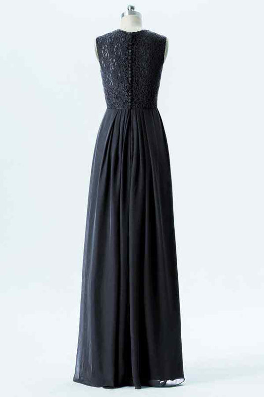 Grey Sweetheart Scoop Back Lace Chiffon Long Bridesmaid Dress with Buttons