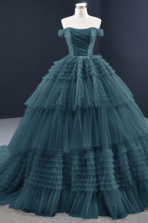 Lotus Ball Grown Prom Dress Tulle Layered With Off-The-Shoulder Strapless On Sale