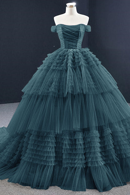 Lotus Ball Grown Prom Dress Tulle Layered With Off-The-Shoulder Strapless On Sale