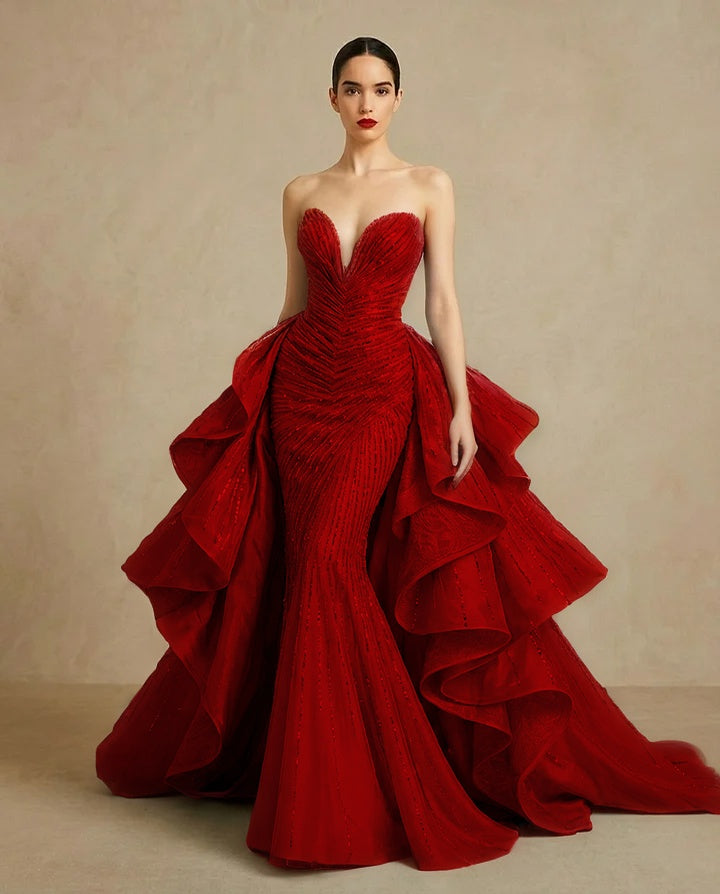 Graceful Sweetheart Sequins Embroidery Mermaid Strapless Evening Dress