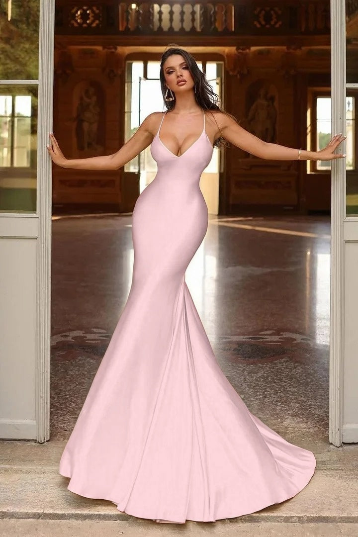 Sexy Yellow Spaghetti-straps Mermaid Long Prom Dress