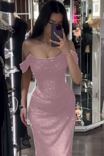 Charming Red Sparkling Off-The-Shoulder Slit Strapless Prom Dress