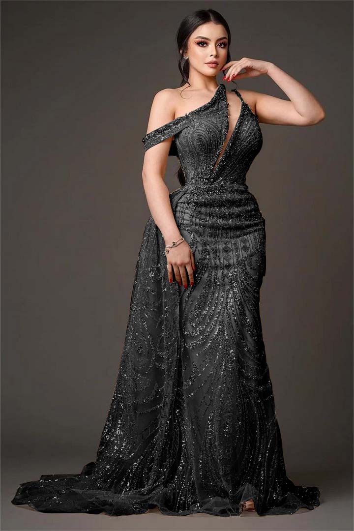One-Shoulder Sleeveless Beaded Embroidery Mermaid Prom Dress