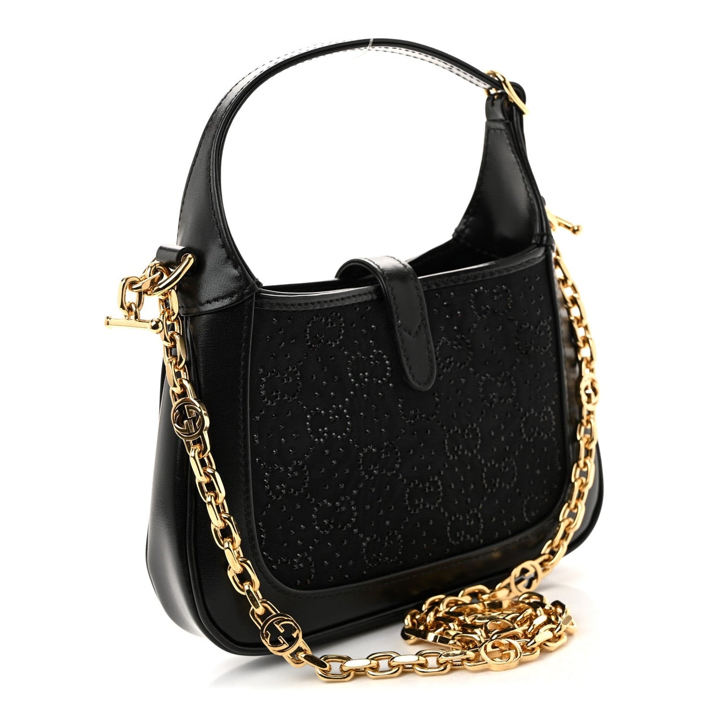 New Canvas Charisma Calfskin Crystal GG Monogram Mini Jackie 1961 Hobo Black