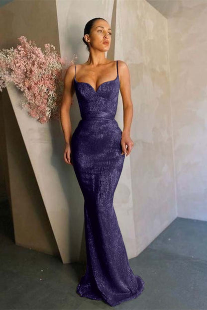 Mermaid Spaghetti-Straps Sequins Prom Dress Long