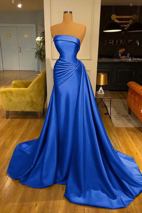 Strapless Baby Blue Elegant Mermaid Evening Dress Long With Ruffle