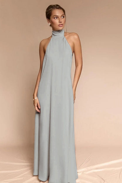 Stunning Halter Backless Sleeveless Long Prom Dress With Pleated
