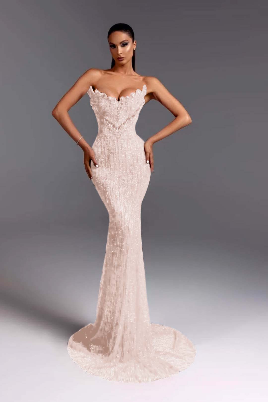 Sleeveless Strapless V-Neck Beads Mermaid Prom Dress