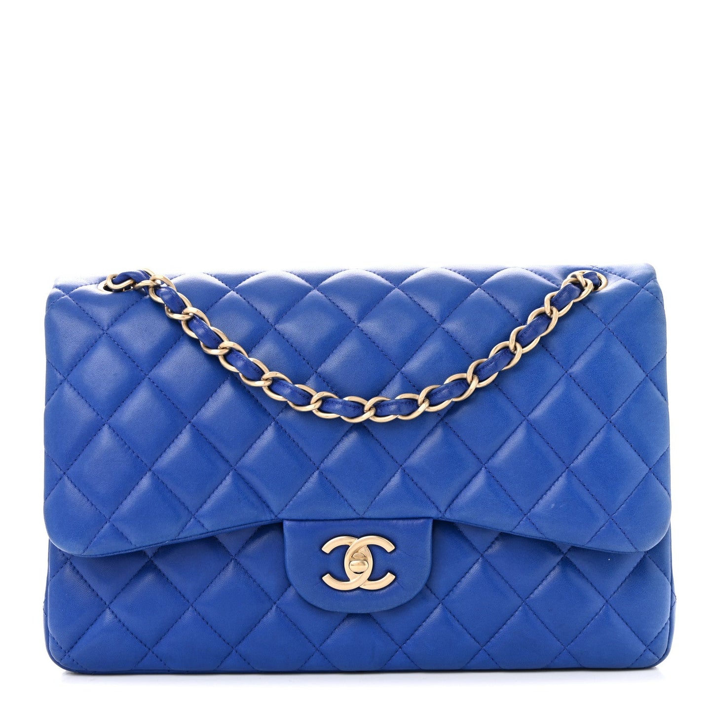 Lambskin Quilted Jumbo Double Flap Dark Blue