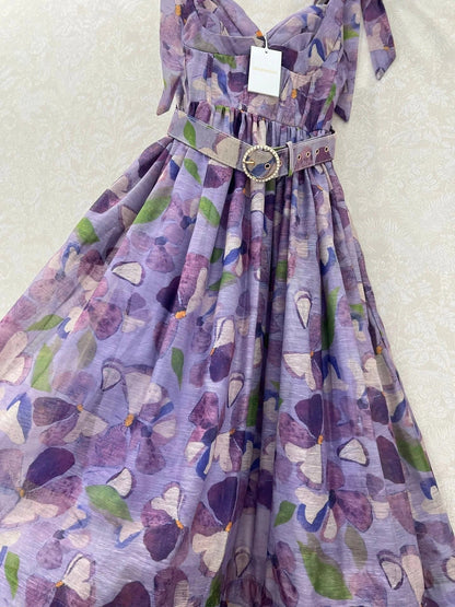 ZIMMERMANN LONG HERRINGBONE DRESS IN PLUM PURPLE 269379