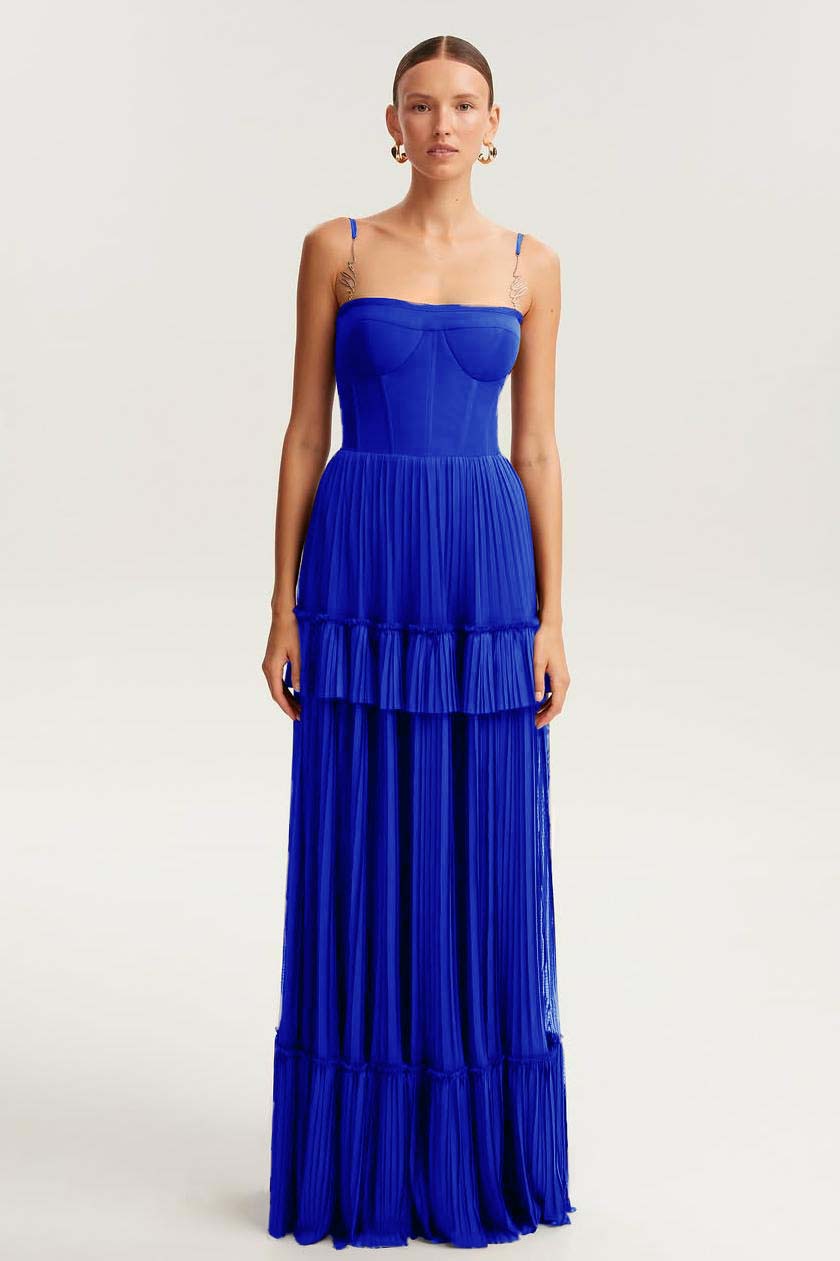 Sleeveless Square Spaghetti Straps Prom Dress With Pleated