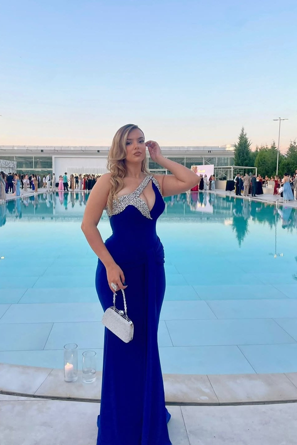 Royal Blue V Neck Mermaid Prom Dress With Beads