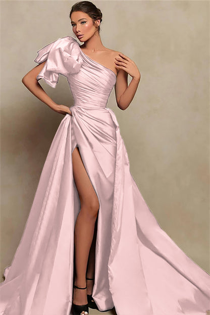 Beautiful Burgundy One-Shoulder Mermaid Prom Dress with Slit