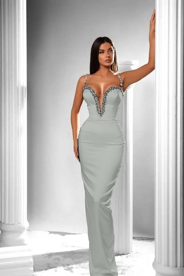Black V-Neck Long Prom Dress Sleeveless with Beads