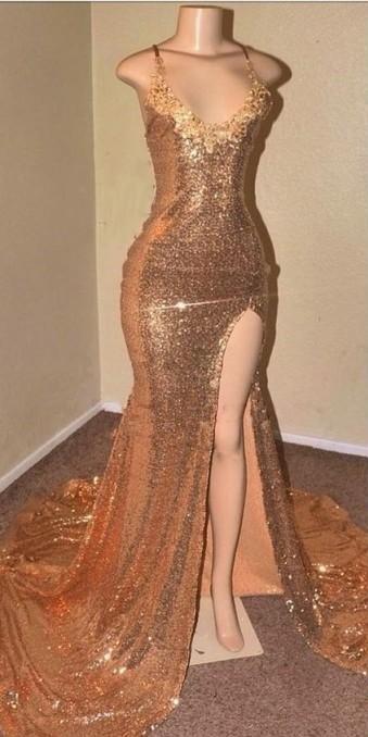 Sequins Mermaid Modern V-Neck Prom Dress