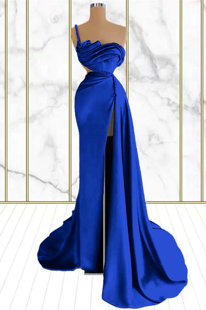 Emerald Rhinestone Mermaid One Shoulder Prom Dress With Split