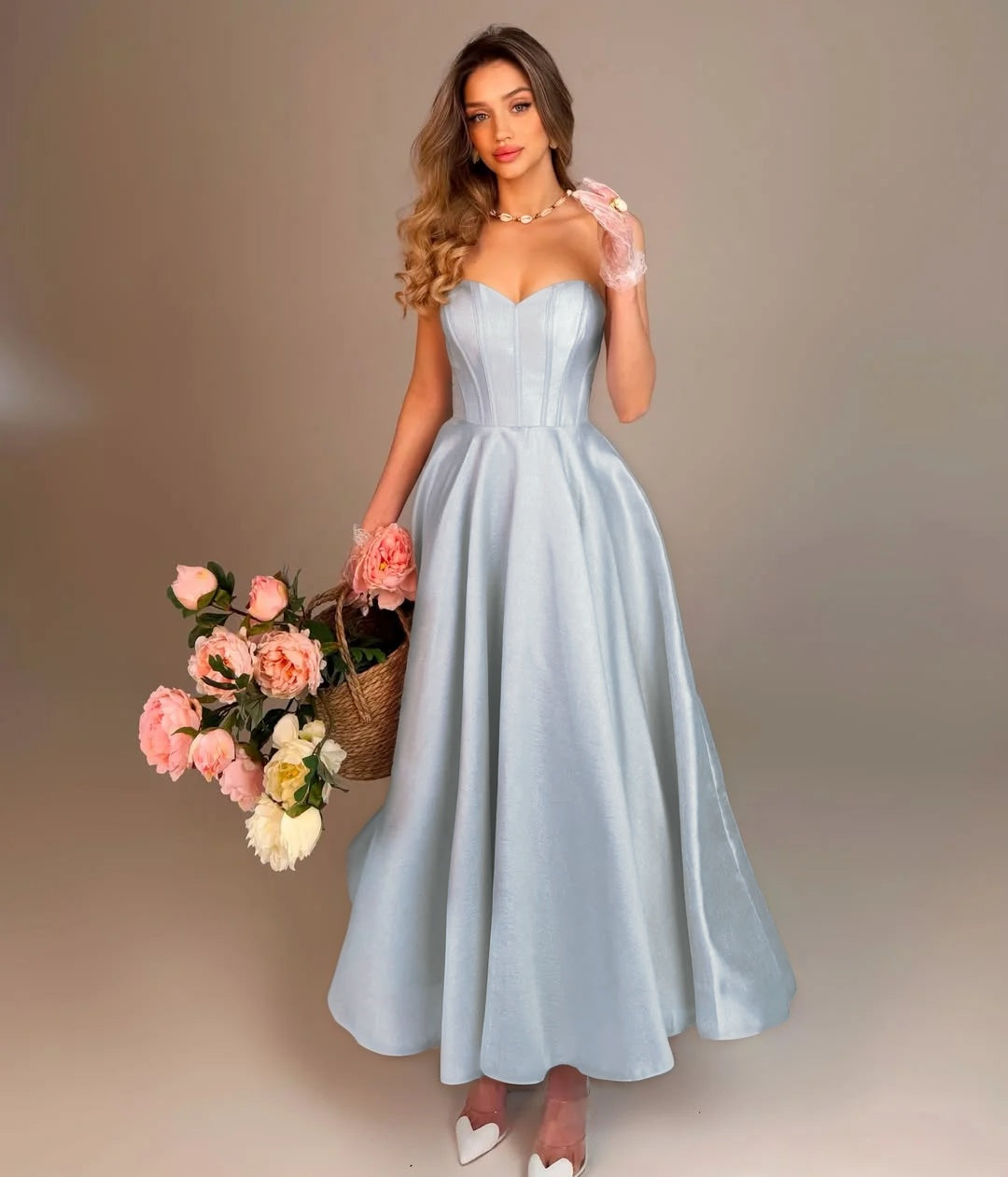 Elegant Sky Blue Sleeveless Sweetheart A-Line Evening Dress