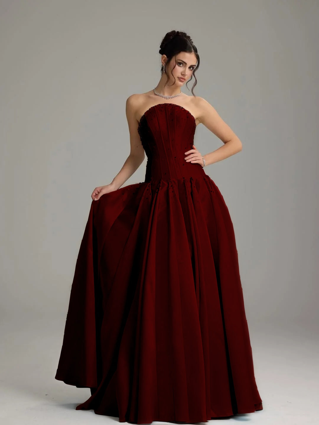 Graceful Sky Blue Straight Across Sleeveless Beaded Pleated Evening Dress