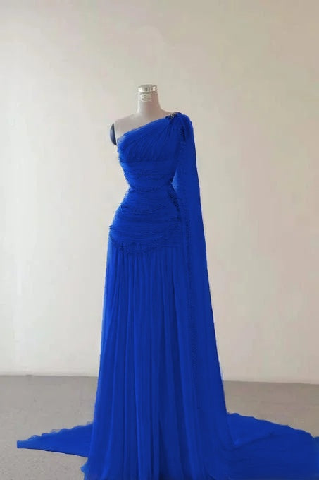 Glamorous Pink Sleeveless One Shoulder Long Evening Dress With Train