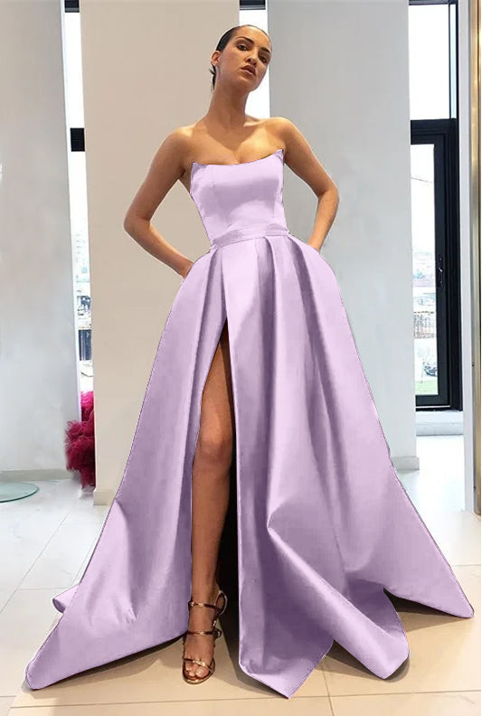Strapless Burgundy Mermaid Prom Dress With Slit