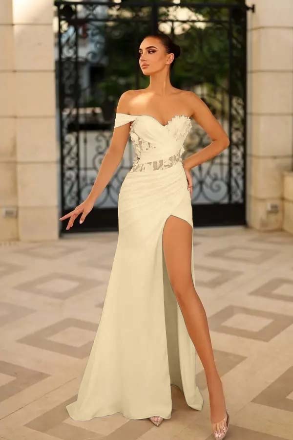 White One Shoulder Long Prom Dress Sleeveless with Slit