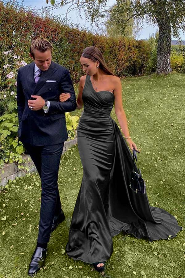 One Shoulder Green Prom Dress Long