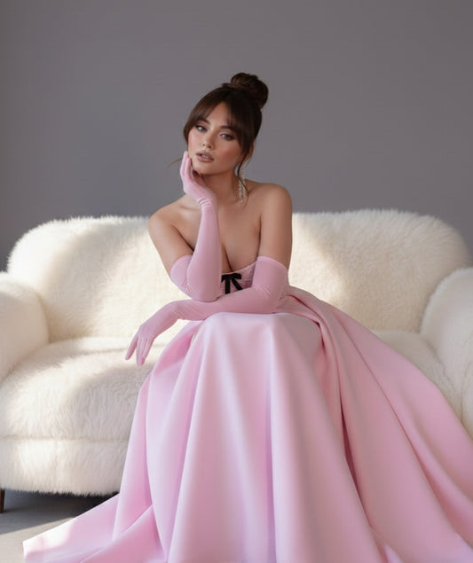 Exquisite Sleeveless Strapless Square Sequins A Line Prom Dress With Long Gloves