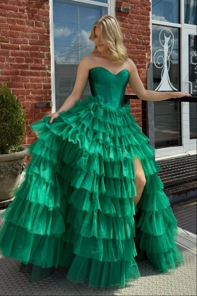 Sweetheart Strapless Two Tone Tiered Long Prom Dress