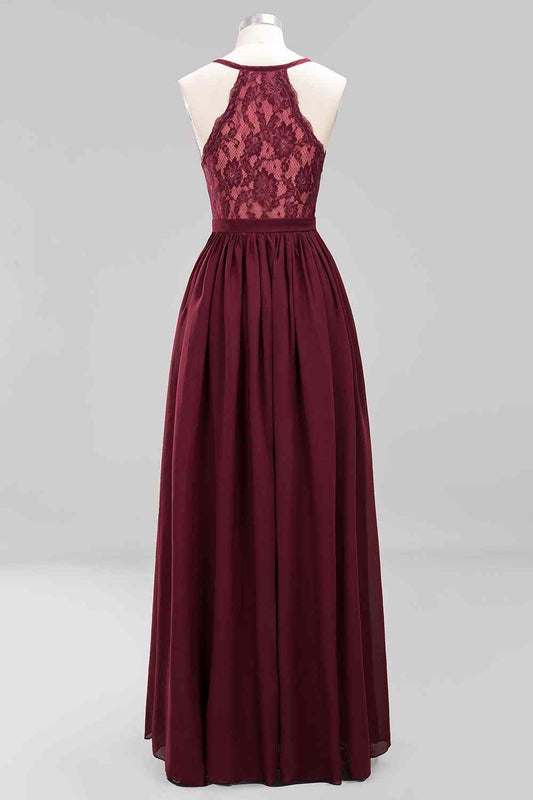 Burgundy A-line Sweetheart Sleeves Pleated Chiffon Long Bridesmaid Dress
