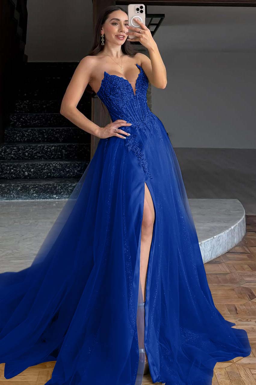Sleeveless V-Neck A-Line Prom Dress With Embroidery