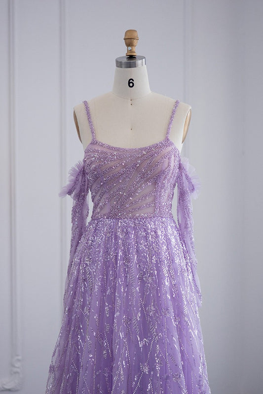 Pink Off-The-Shoulder A Line Prom Dress Long Sleeves Tulle With Sparkle Appliques