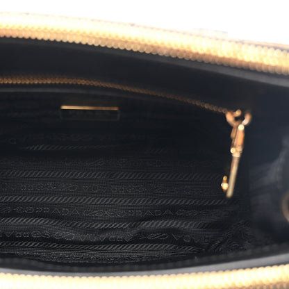 Jacquard Saffiano Triangolo Symbole Embroidered Mini Galleria Double Zip Tote Black Corda